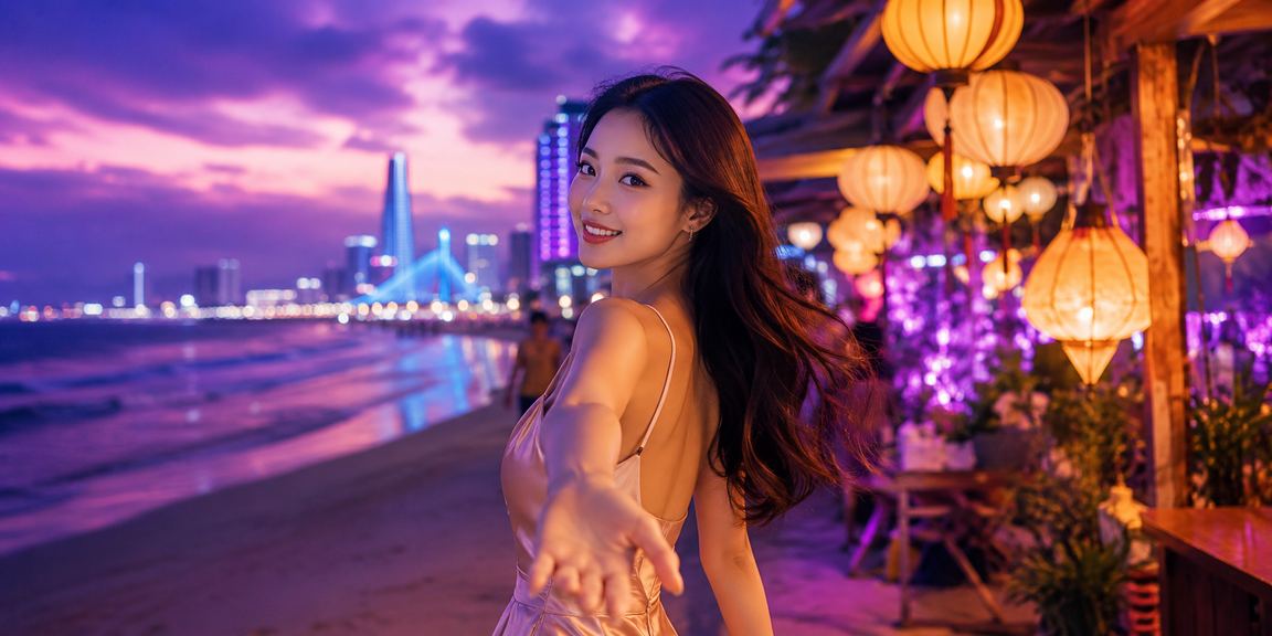 Cảnh chợ đêm Đà Nẵng với người dùng theo dõi cá cược trực tuyến trên điện thoại